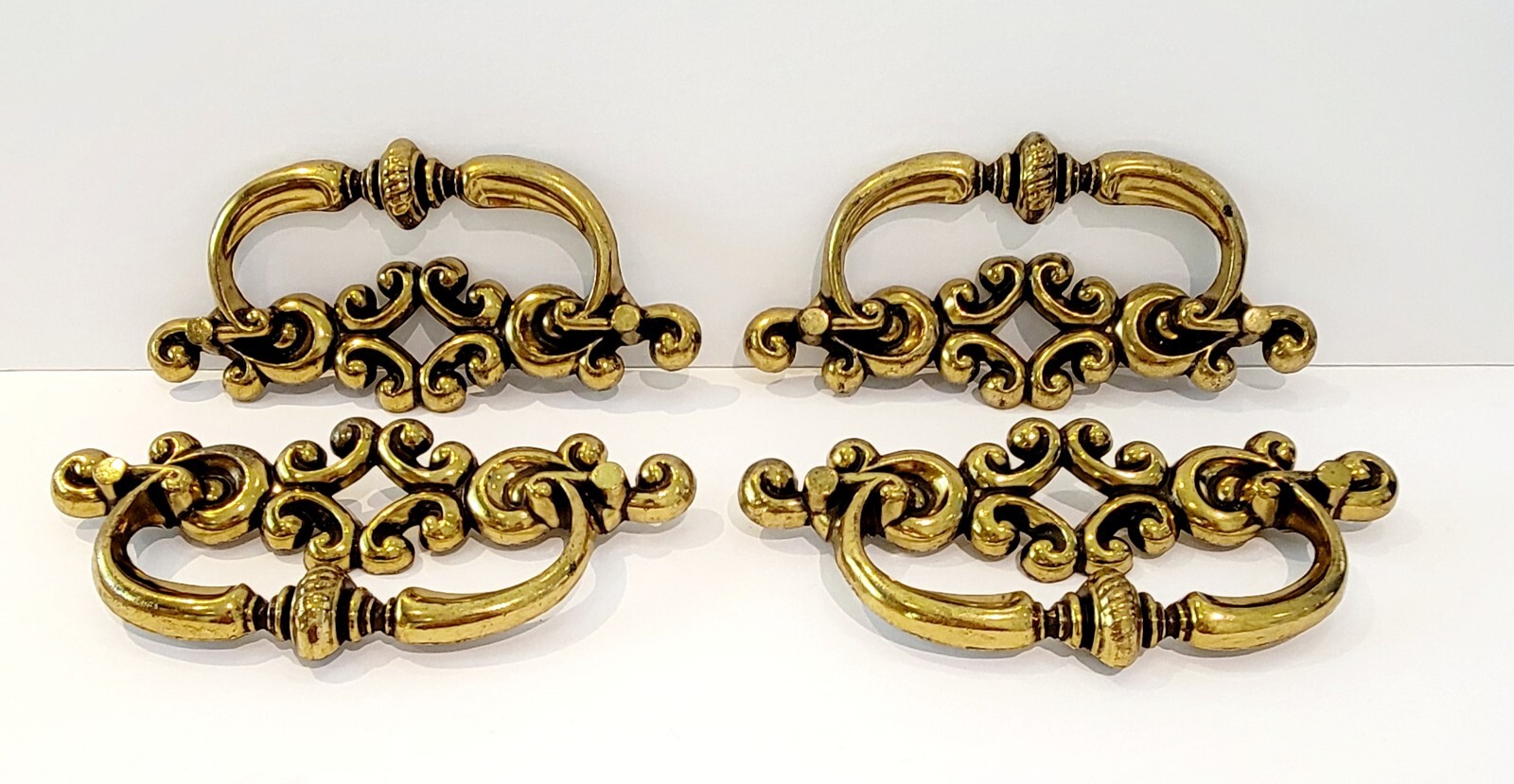 4 Vintage Ornate Scroll Drawer Drop Pull Handles Metal Goldtone Canada CH 1479