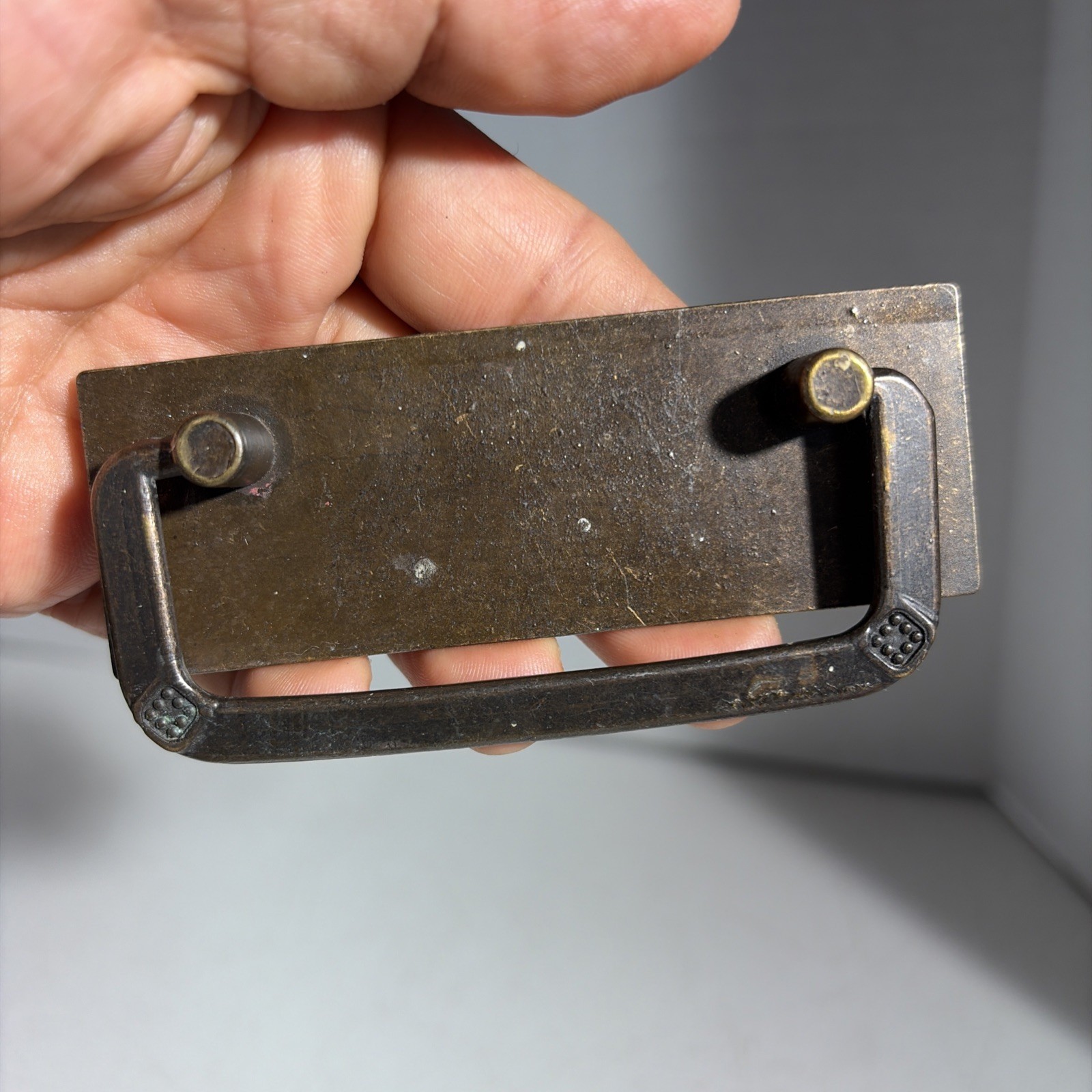 Vintage Single Mid Century Modern Bronze Drawer Bail Drop Pull Handle