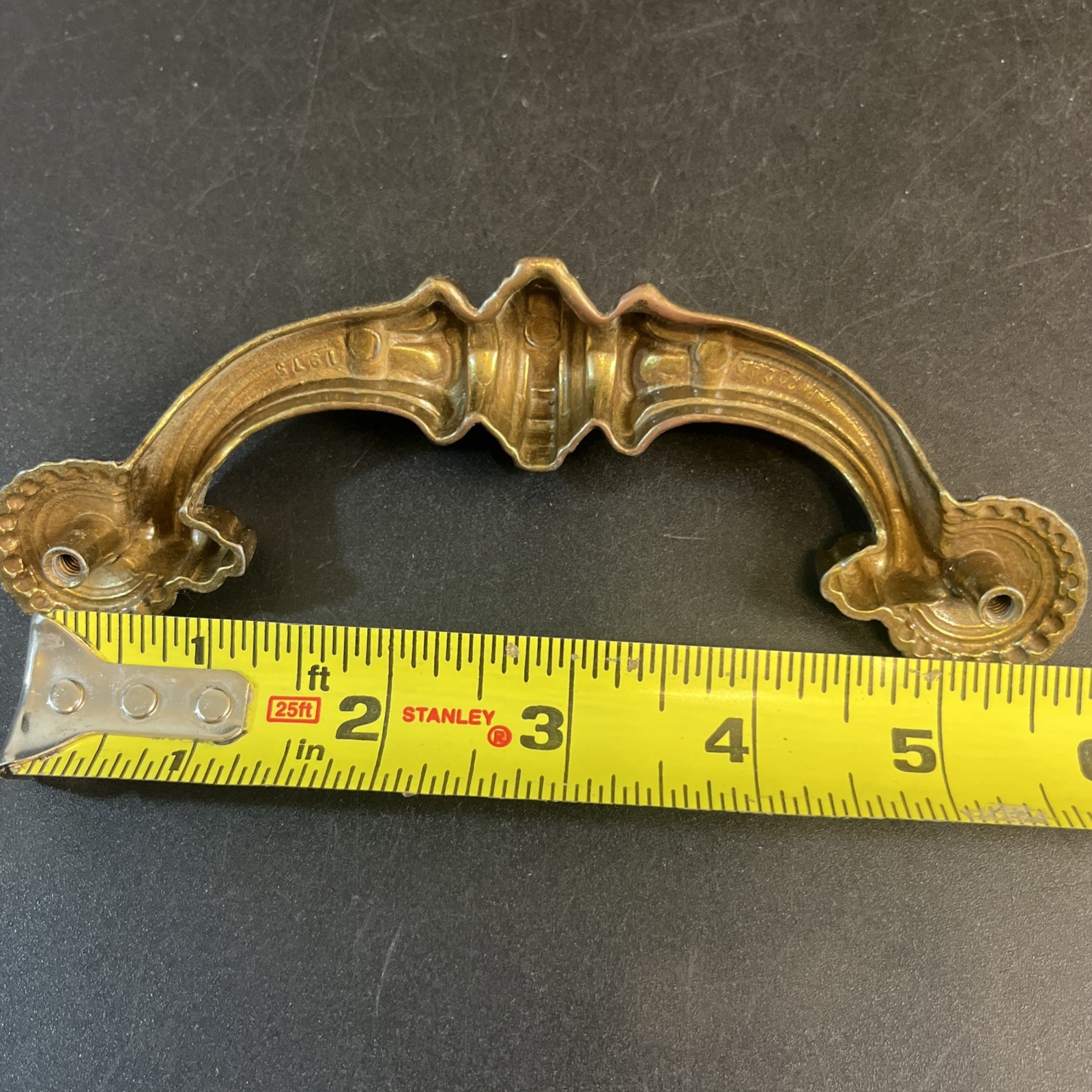 5 Vtg Ornate Solid Brass Drop Bail Pull Dresser Handles Set Hollywood Regency