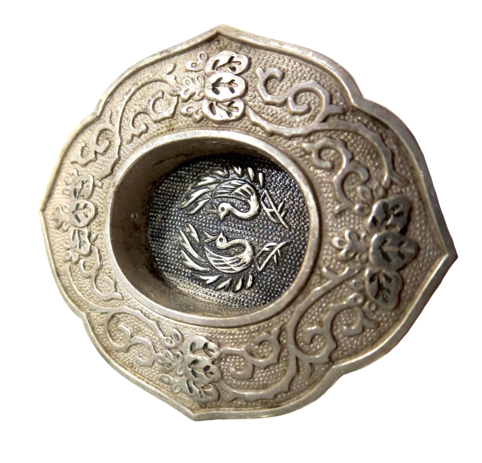 JAPANESE Silver ANTIQUE/VINTAGE Drawer Pull Slide Fine 2 Peacocks