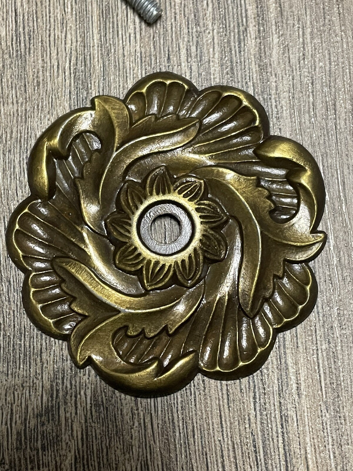 Vtg Two Piece Round Brass Drawer Cabinet Pull Knob Front and Back Plate Taiwan