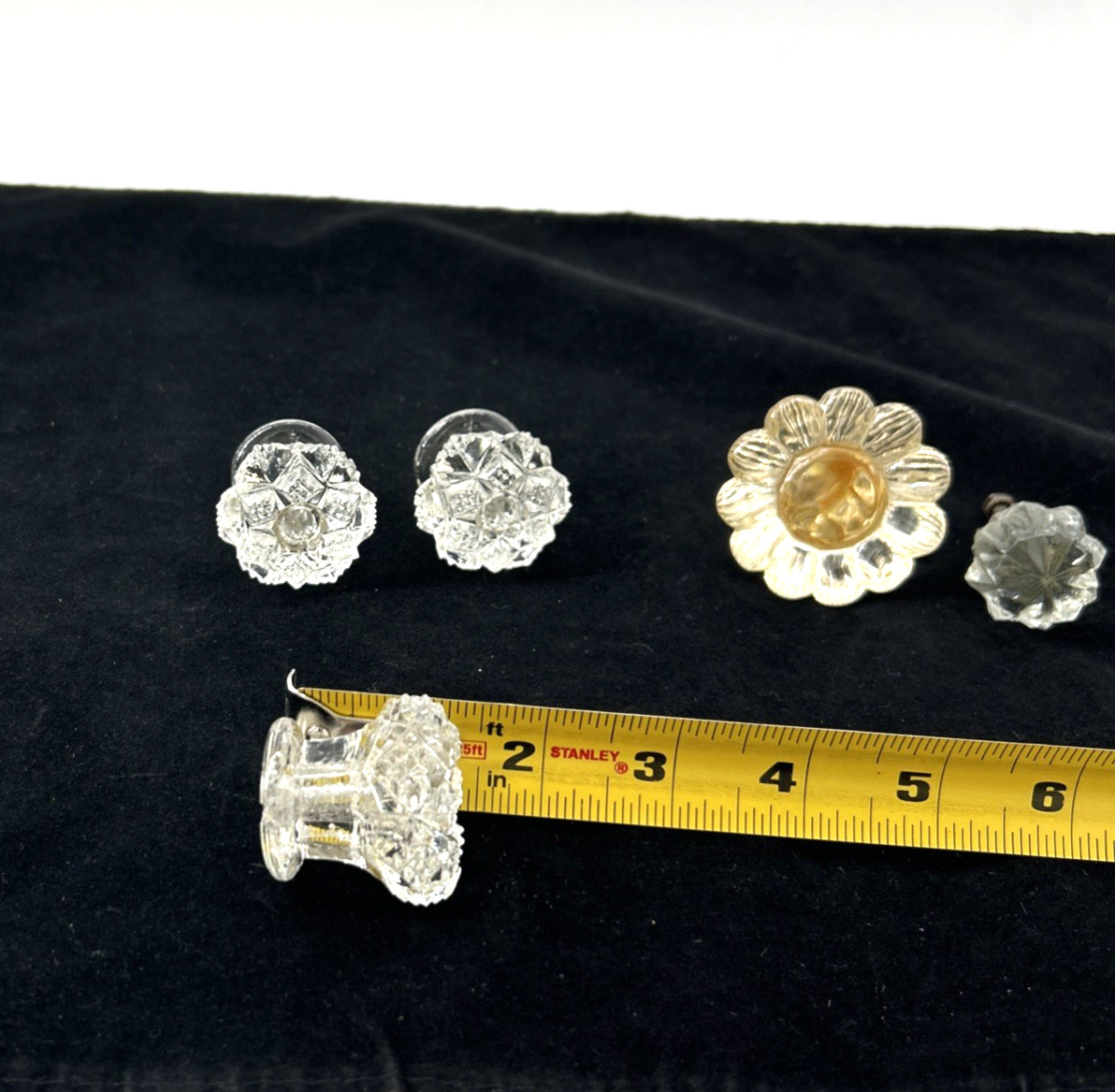 6 Vintage Clear Glass Drawer Cabinet Knob Flower Design Furniture Hardware Pull