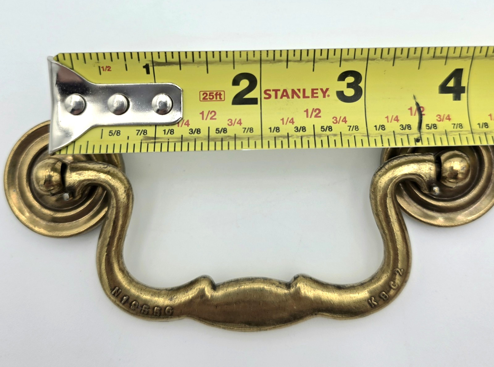 Brass Swan Neck Drawer Pull Handles Pair 3 5/8in Spacing Vintage Hardware