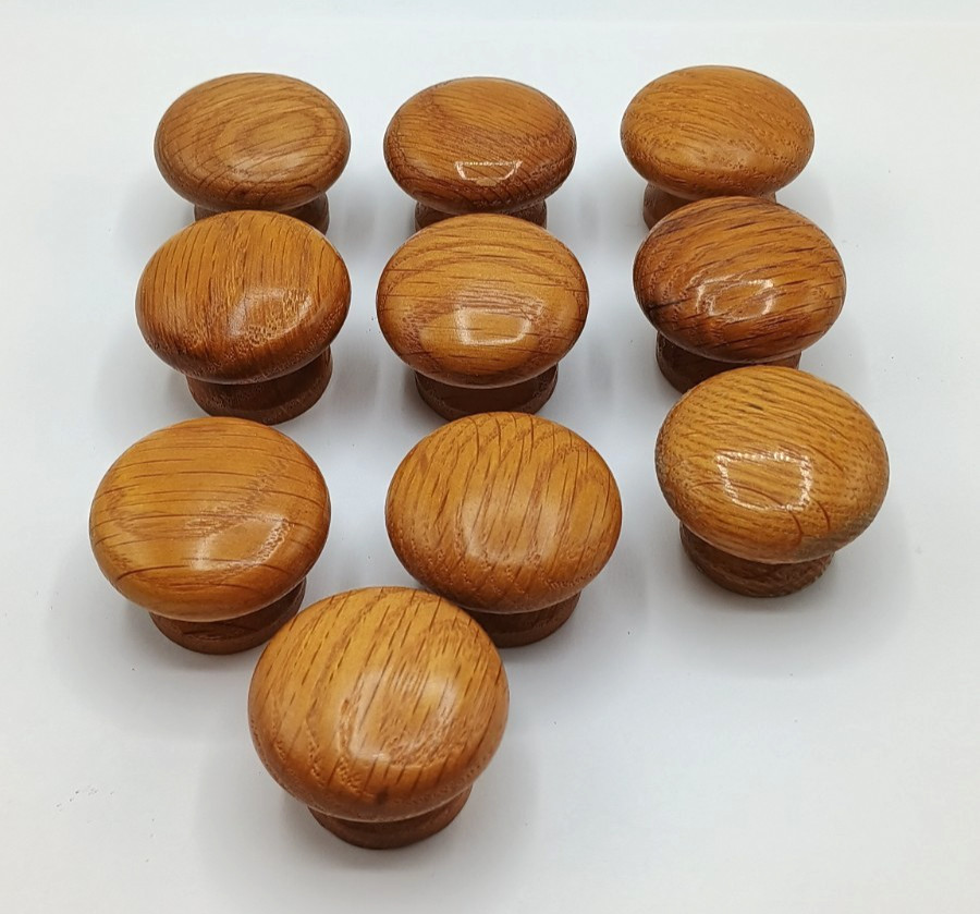 Lot Of 10 Vintage Mushroom Oak Wooden 1″ Knob Pulls Drawer Dresser Knobs