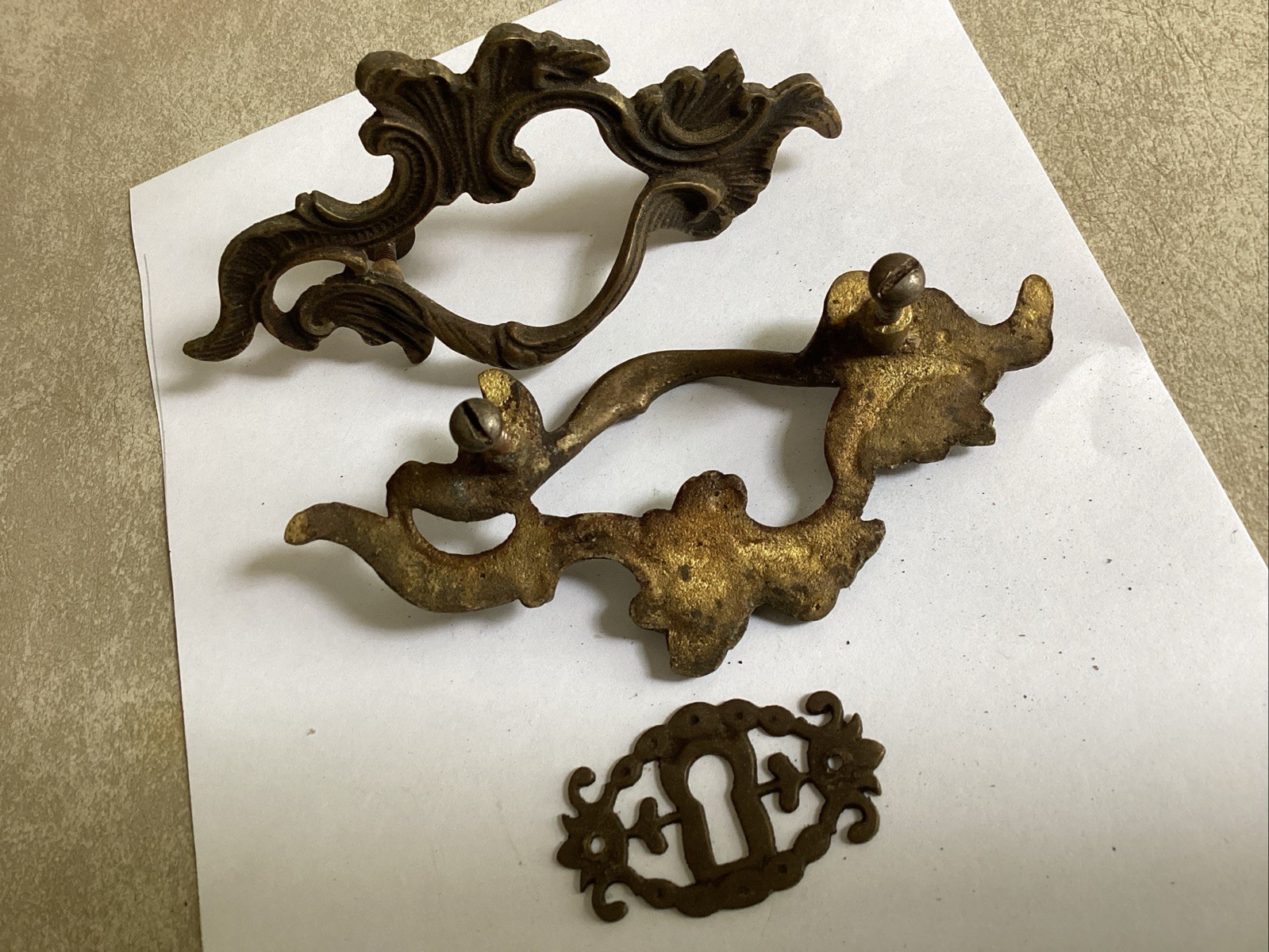 Pair Ornate Solid Brass Drawer Pulls 2 1/2 Inch for stand Or Cupboard W/ Esc.