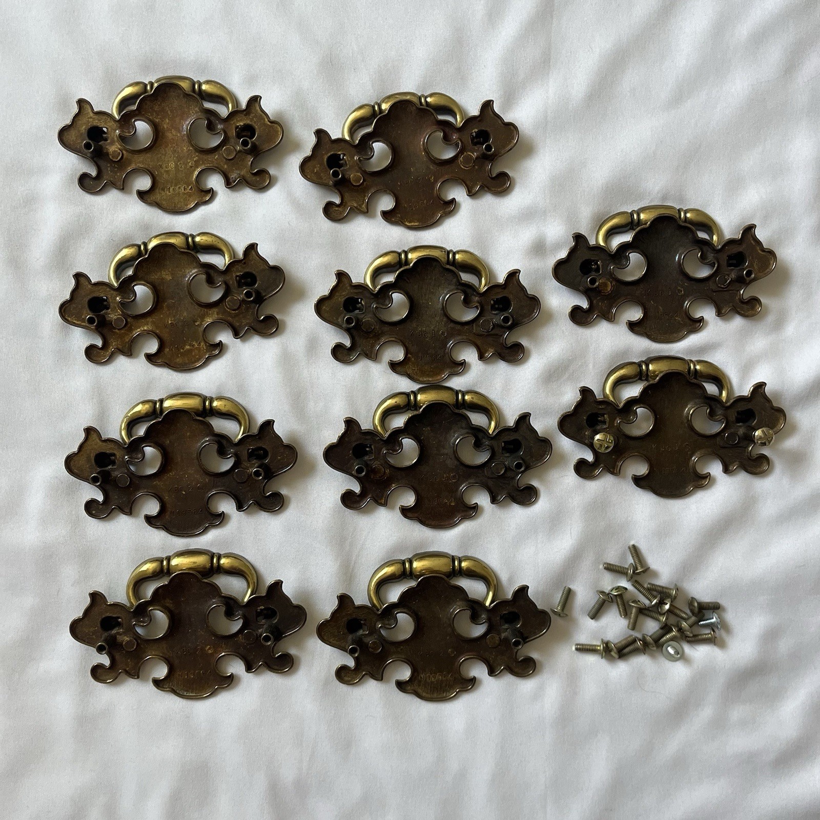10 VINTAGE Keeler Brass Co KBC 2 N19564 Chippendale Batwing Drawer Handles Pulls