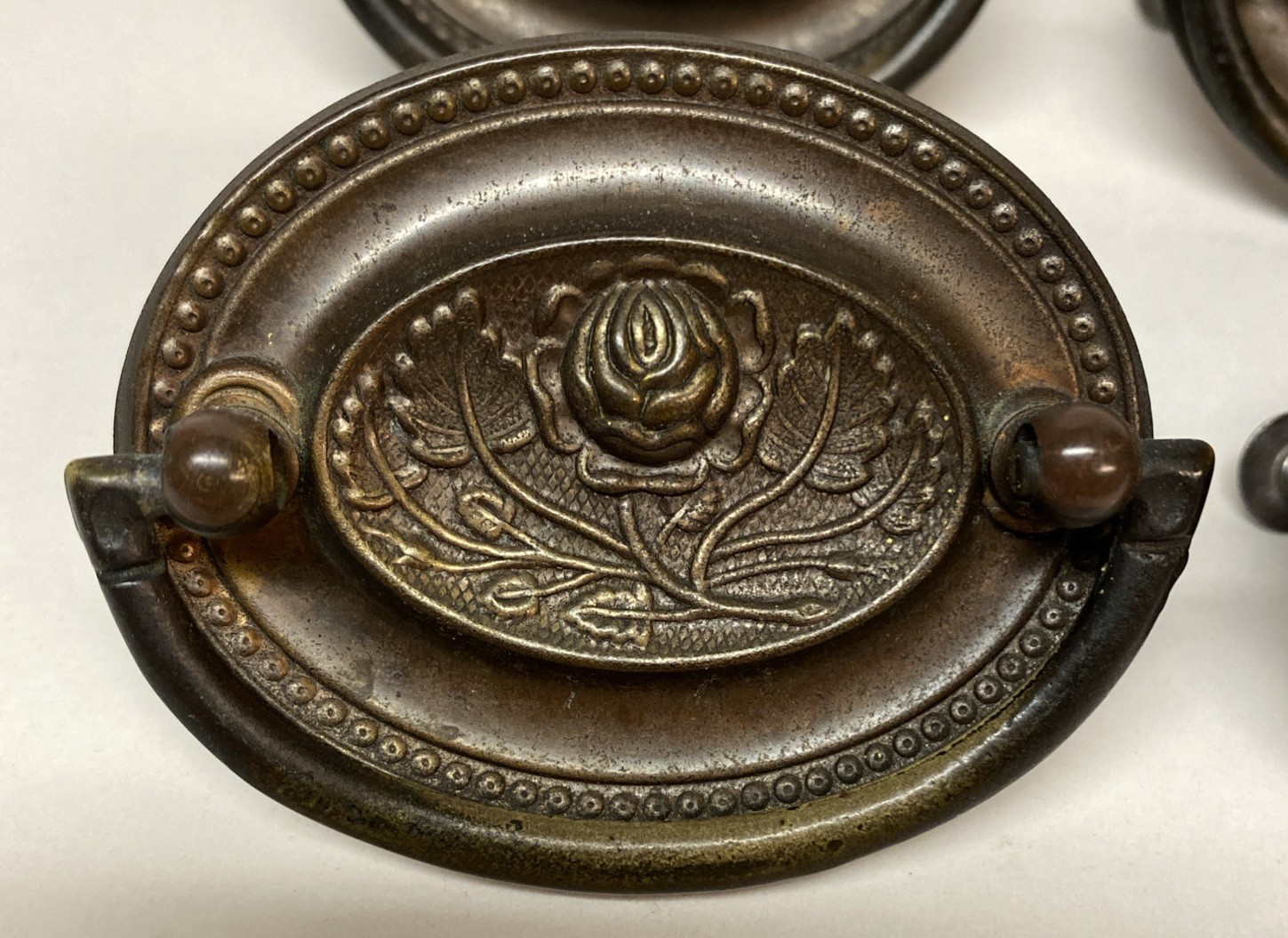 16 Original Drop Bail Drawer Pulls FLOWER CENTER Hepplewhite Style HELLAM