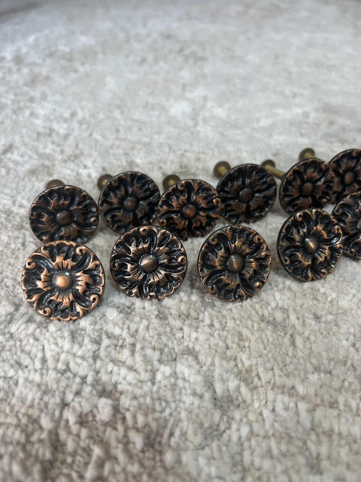 Vtg, Bronze, French Provincial Drawer/Cabinet Knob, Floral Round 1” , Lot of 14
