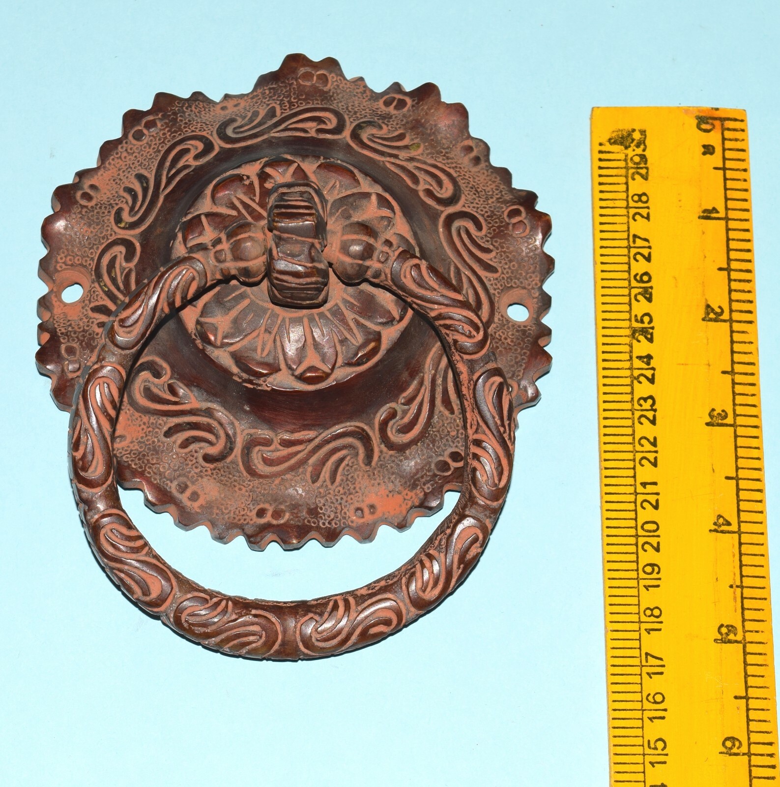 Brass Floral Engraved Door Pull Ornate Design Flower Base Art Gate Knocker EK951