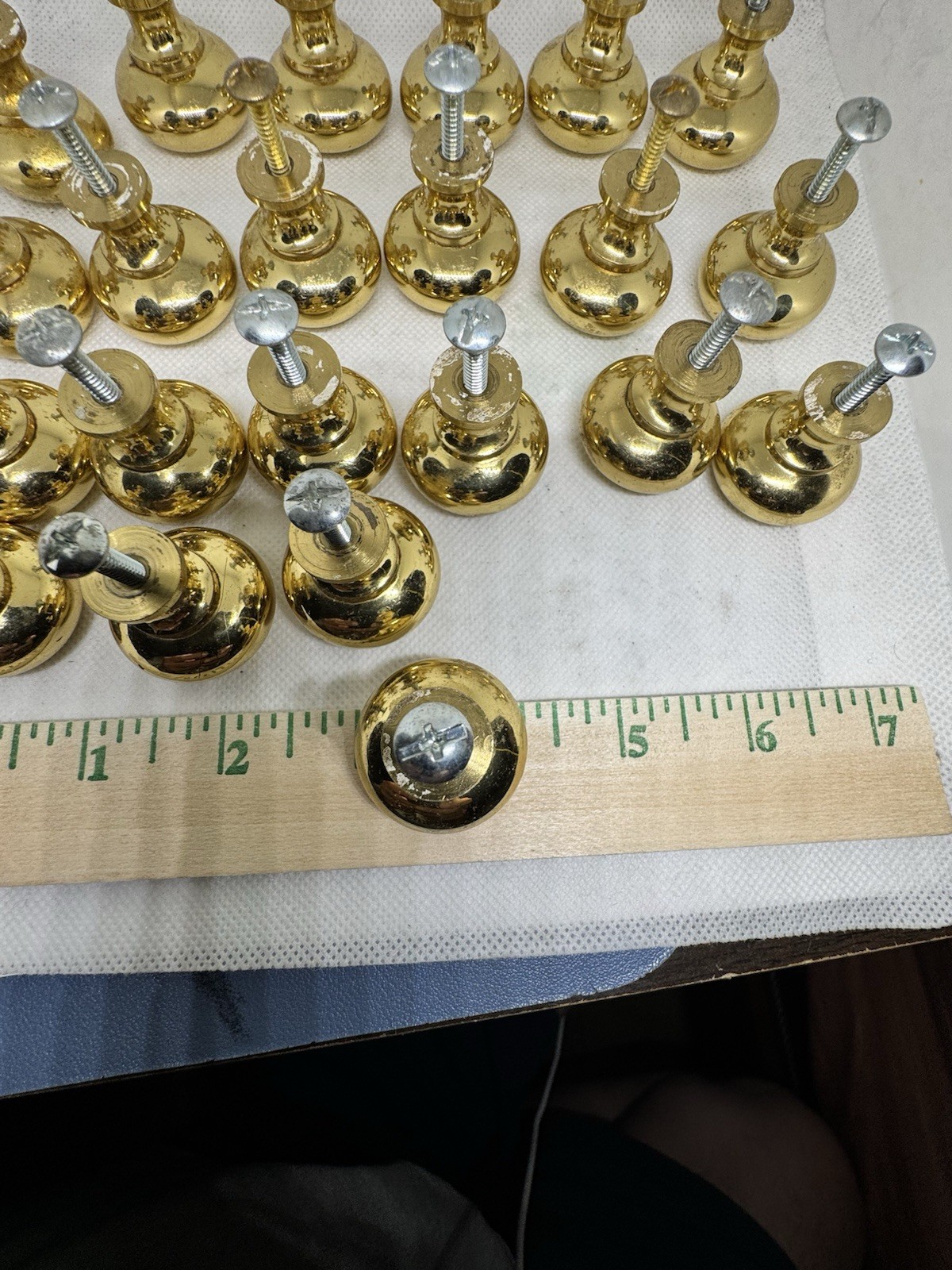 22 -matching vintage solid brass round drawer cabinet knobs pulls 1”x1”