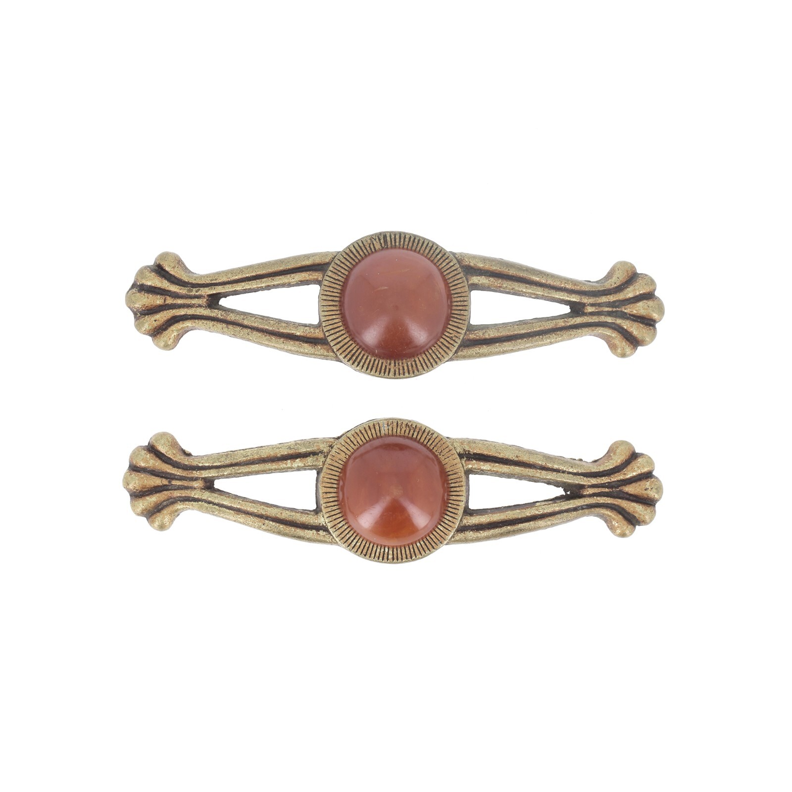 Brass ART DECO Drawer Pulls Cabinet Handles with Bakelite Cabochon Set of 4