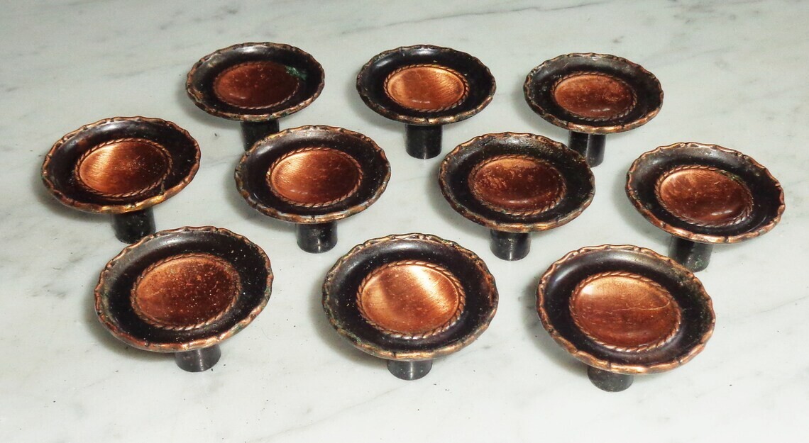 10 Vintage Ajax Copper Concave #976 Drawer Pull Cabinet Handle Knobs