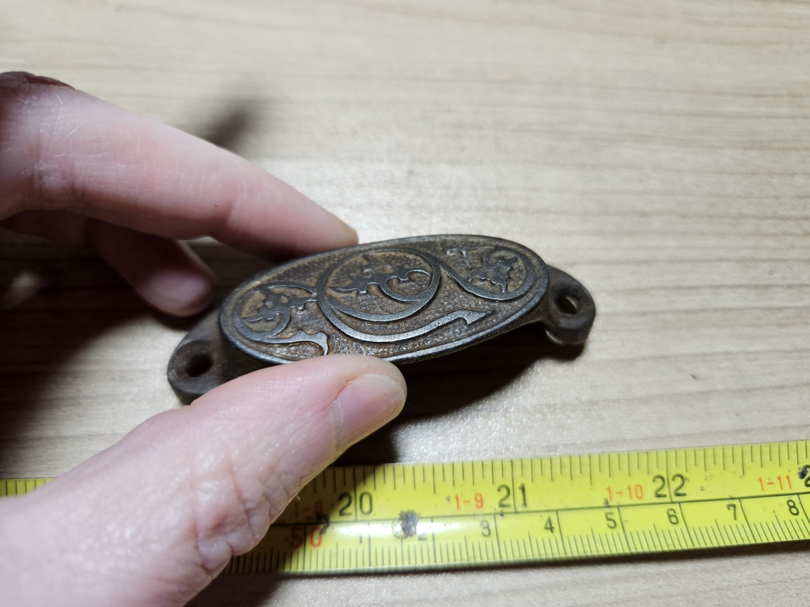 Vintage 1870s Bronze? Ornate Geometric Drawer Cabinent Pull Hardware Handle
