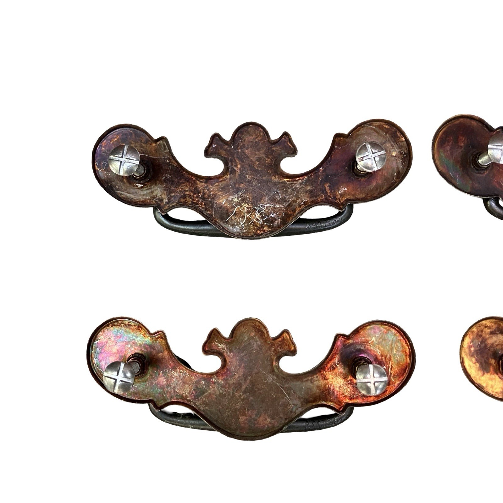 VTG Chippendale Bail Drop Drawer Pulls Batwing Brass-Metal Reclaimed Lot Of 5