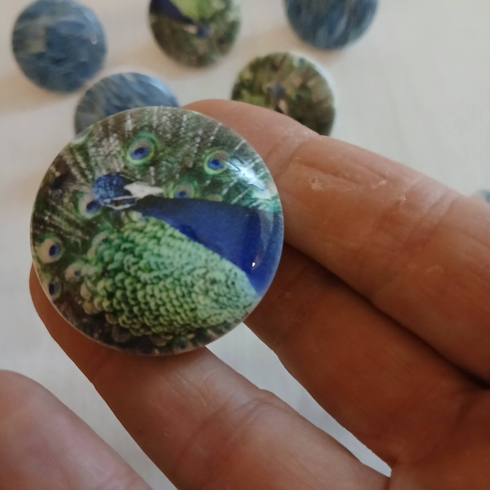 lot of 7 Vintage porcelain drawer Pulls Knobs Country MCM Peacock Waves 1 1/2″