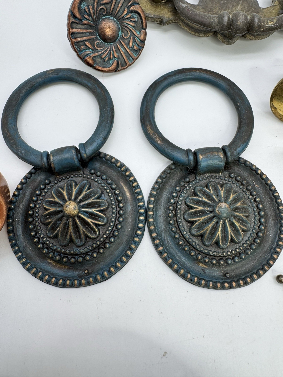 Vintage Brass Drawer Pulls Knobs Lot Ornate Hardware Mixed Antique Style 20 Lot