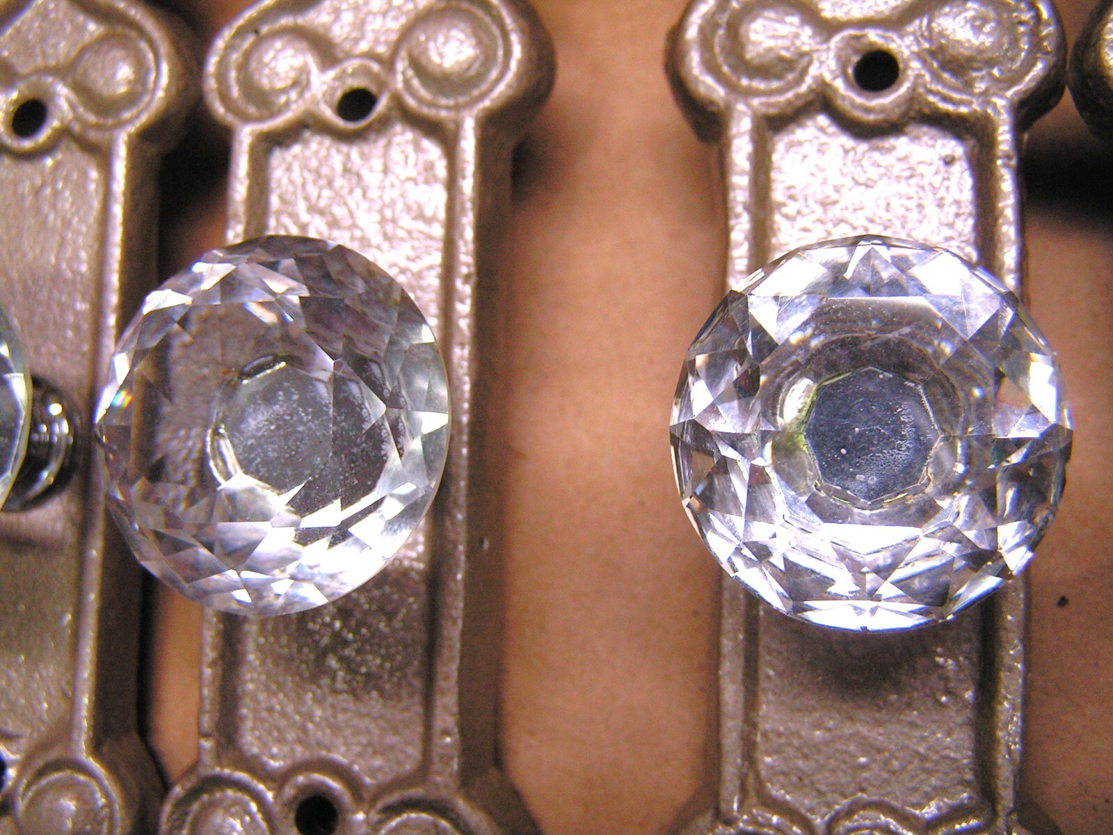 SIX Crystal style GLASS cabinet drawer pulls knobs handles, champagne colored