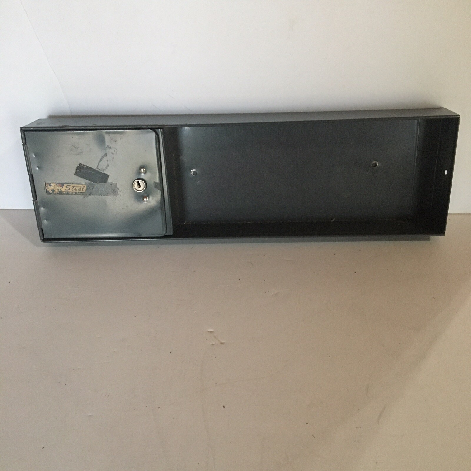 Vintage Mid Century Office Steel Metal Drawer small lock compartment (no key)