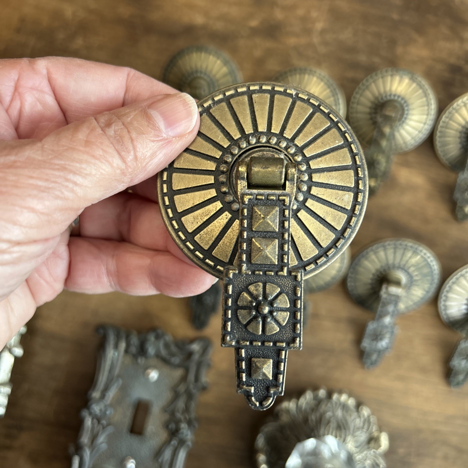 Vintage Hyer & Edmar Ornate Cabinet Pulls, Plate Covers & Towel Rings Lot of 17