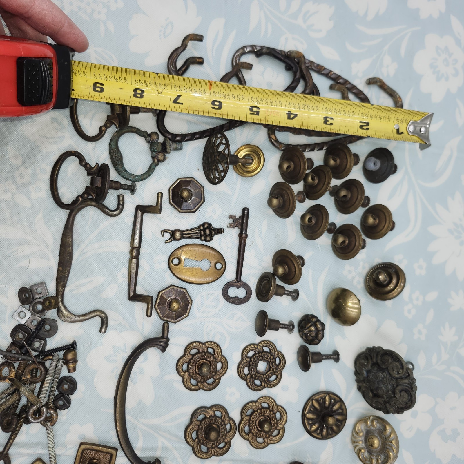 Lot antique bronze Vintage furniture Knobs & bail pulls stamped brass key hole