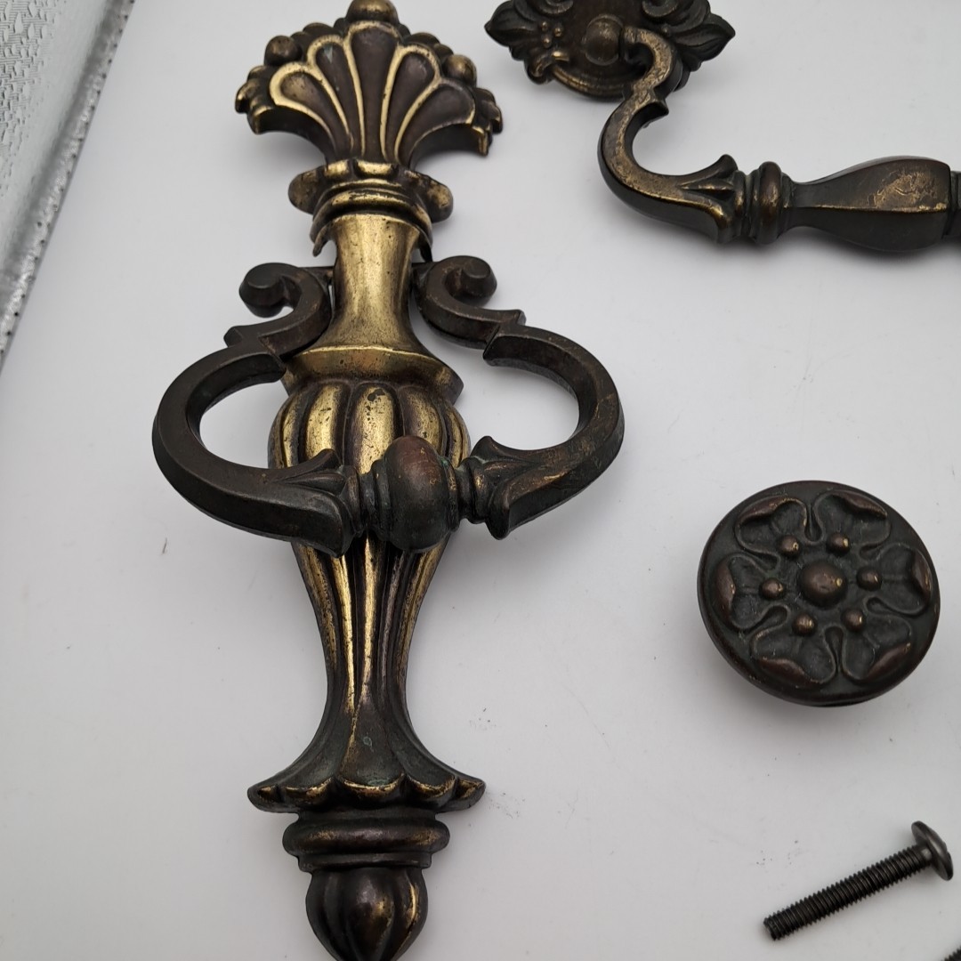 Vintage KBC Brass Cabinet Hardware Lot Ornate Drawer Pulls Knobs Handles 6pc Set