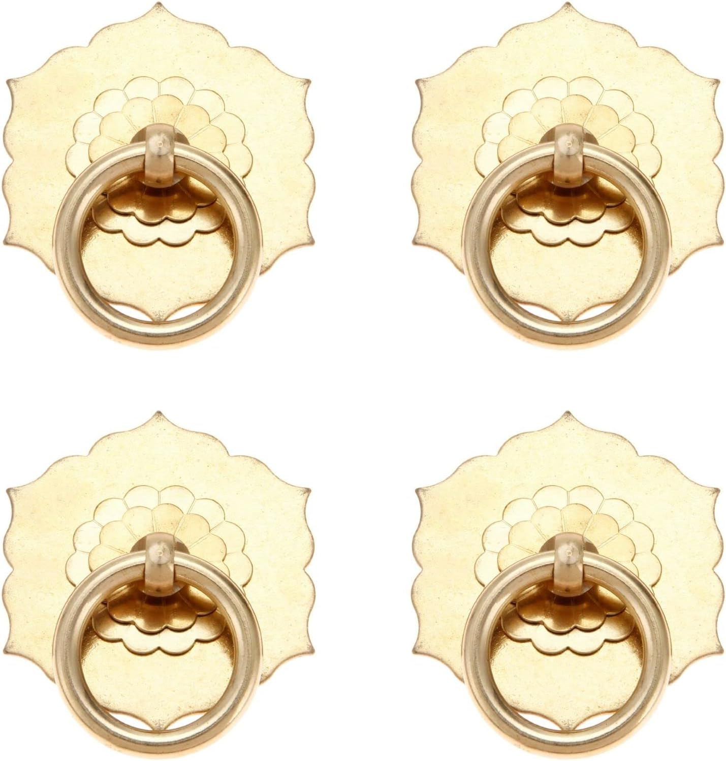 4PCS Antique Brass Ring Pulls,Vintage Hexagon Flower Ring 4 Pack