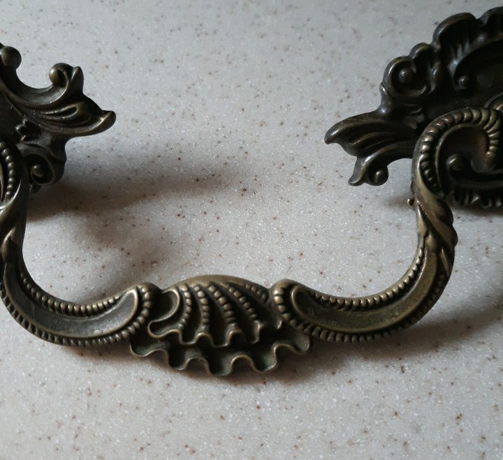 2 Vintage French Victorian Drop Bail Dresser Pull Handle Drawer Antique Brass