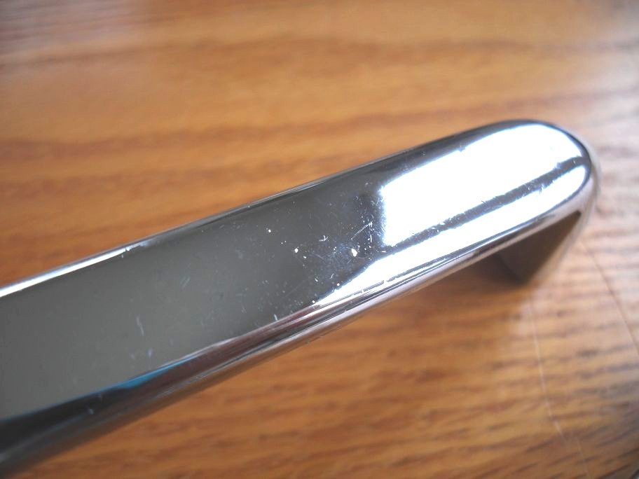 Two Vintage Chrome Drawer Pulls w Flared Bases Cabinet Door / Dresser Handles