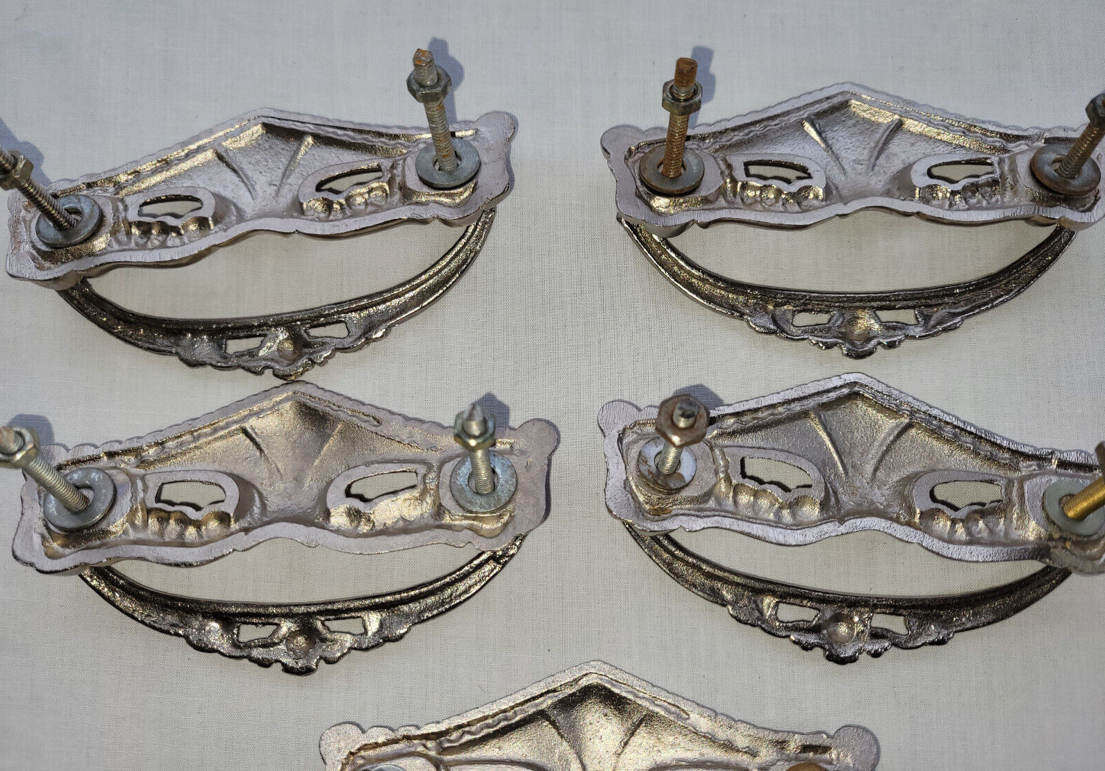 Set of 5 Nickel Plated Brass Drawer Pulls 4″ with Bail Handles