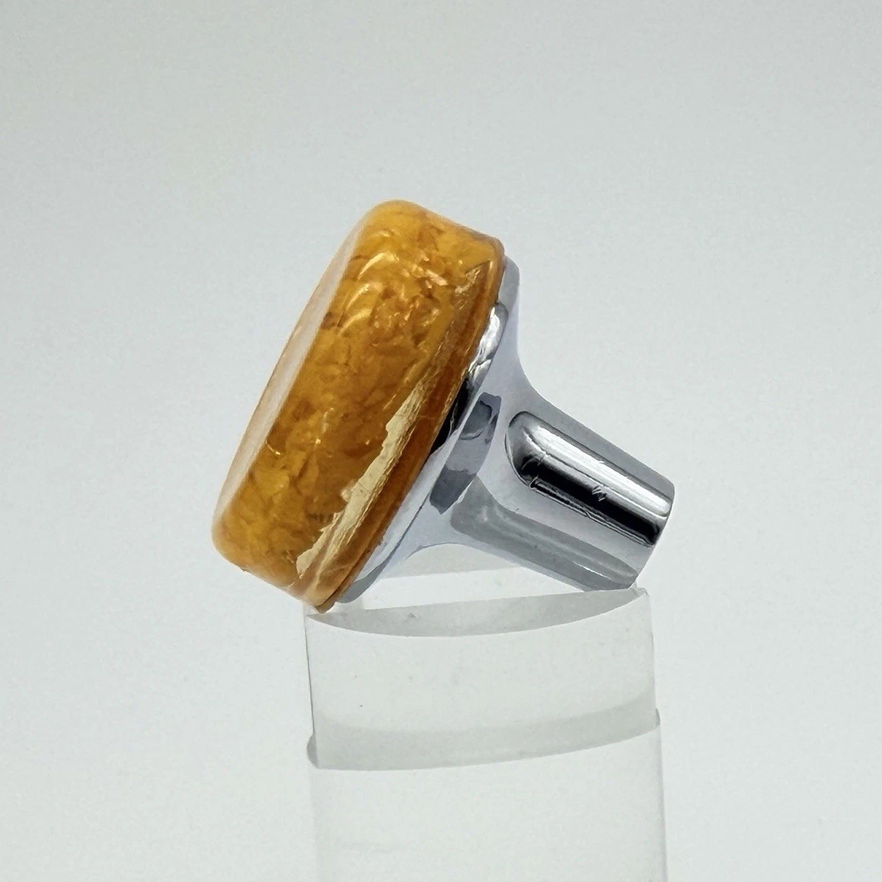 Vintage Butterscotch Amber Lucite Cabinet Knob MCM Chrome Drawer Pull 1970s-80s