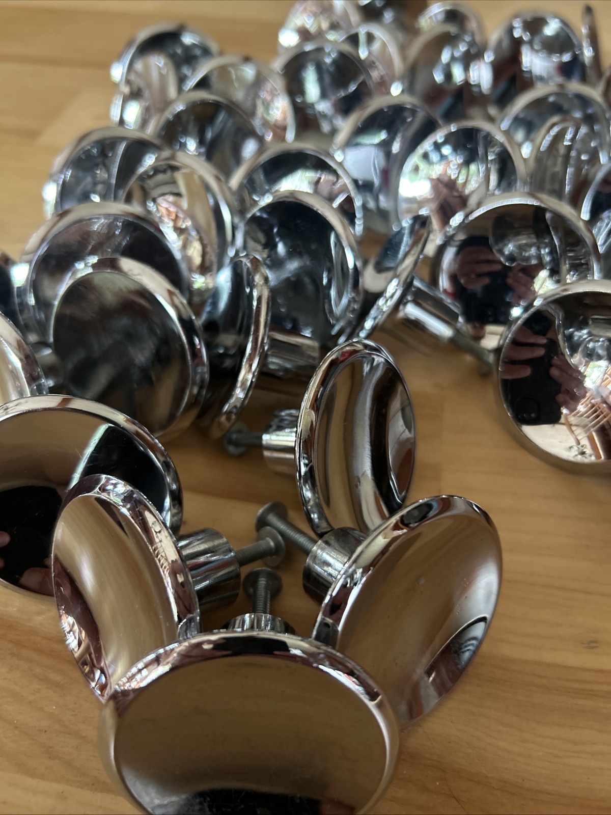 42 Vintage 1960s AJAX Chrome Beveled Concave 2″ Round MCM Pull Knobs