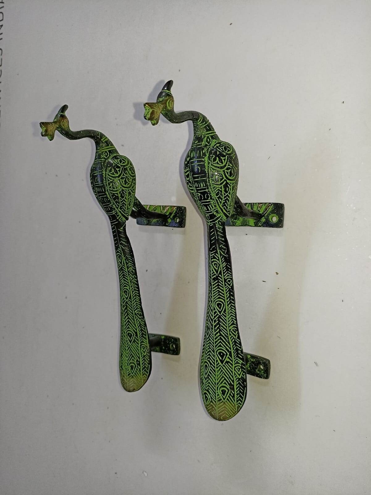 Bird Peacock Door Handle Pair Handmade Antique Design Peafowl Door Decor GTX