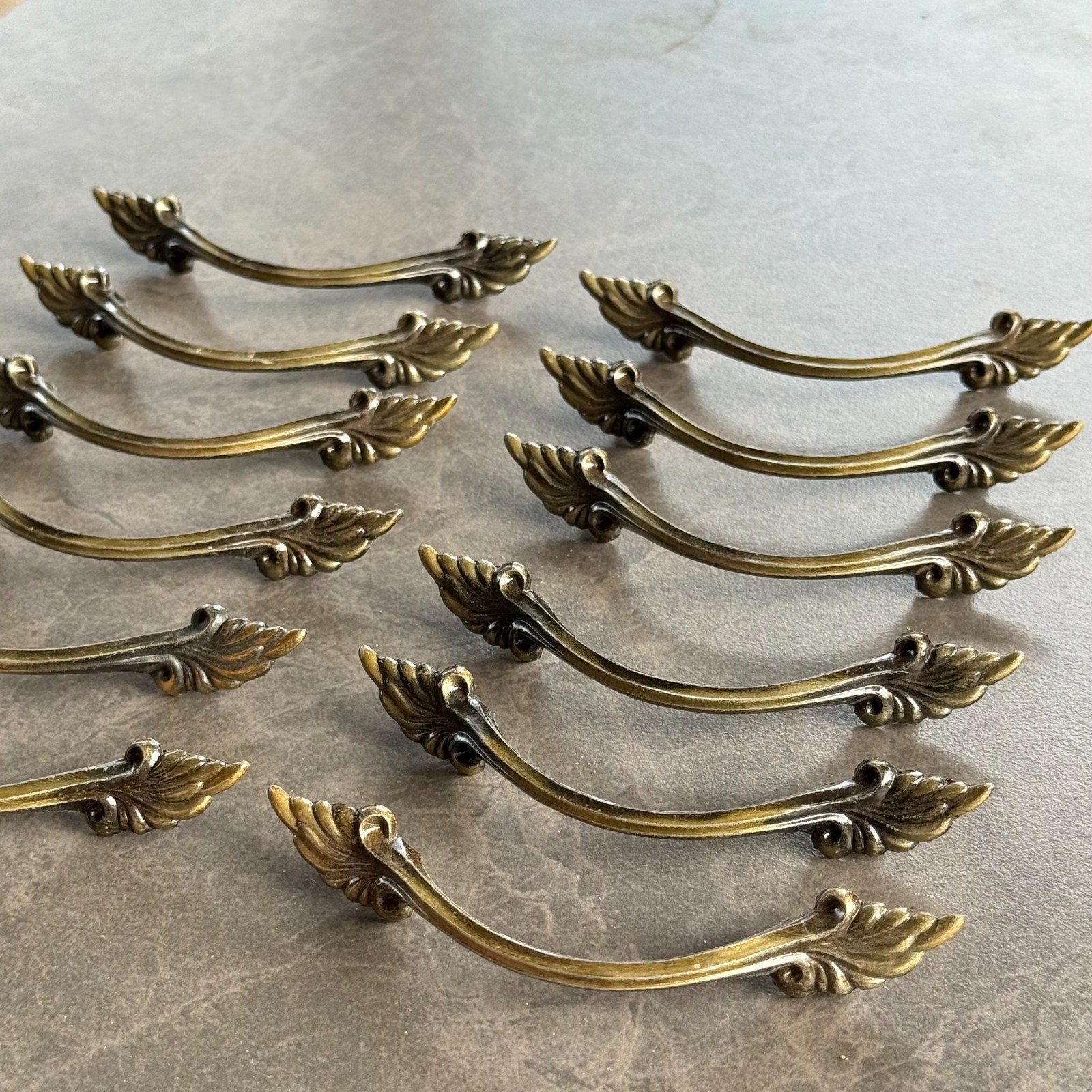 Brass Drawer Handle Pulls, Vintage Japan Art Nouveau Style – Set of 12