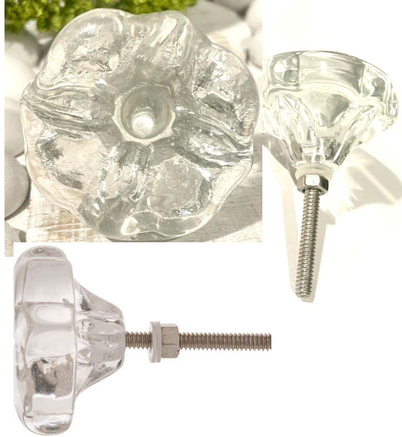 1; VINTAGE HOLLYWOOD REGENCY CRYSTAL clear GLASS DRAWER CABINET KNOBS HANDLES