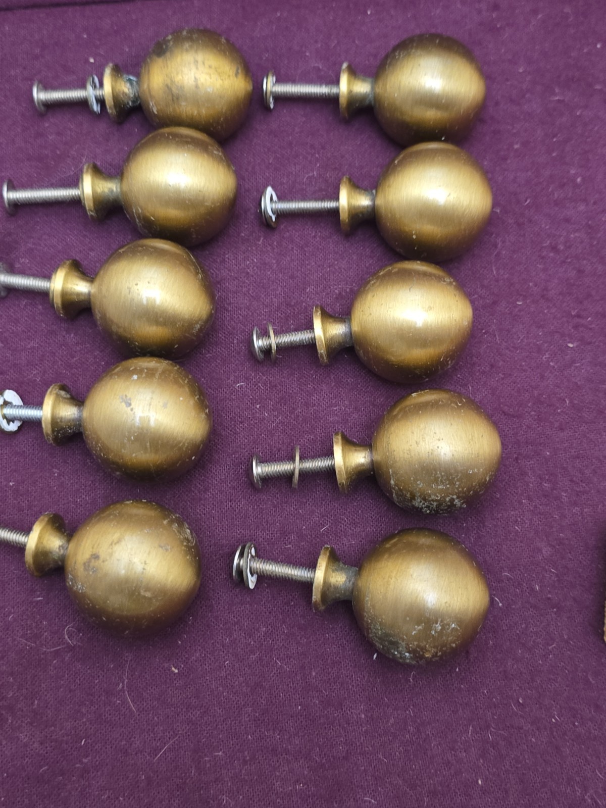 10 Solid Brass Drawer Pulls Round Cannon Ball Style Lot#1