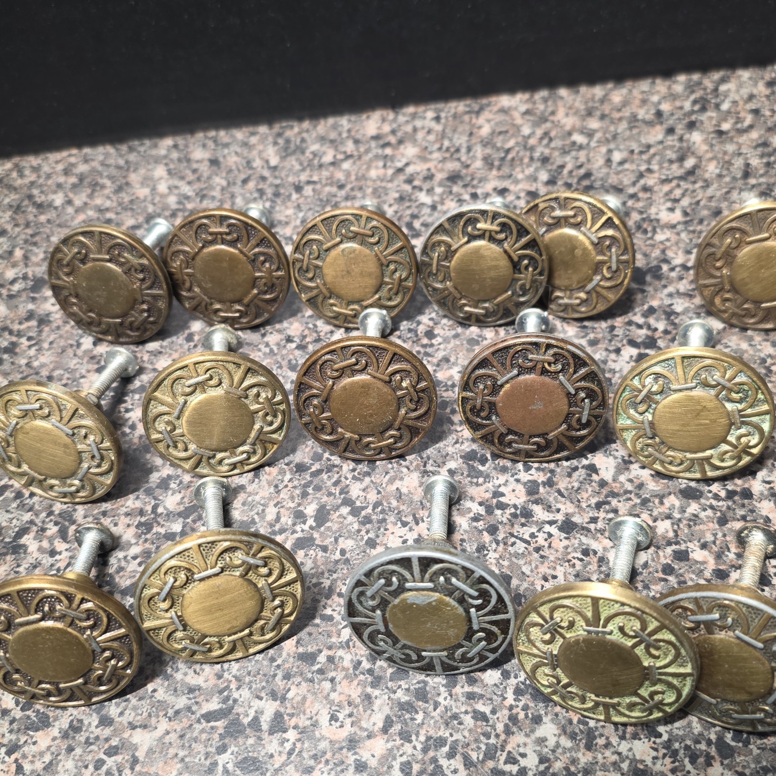 Vintage 1960s Amerock Carriage House Cabinet Knobs Lot Of 29 Mixed Finish 1-3/8″