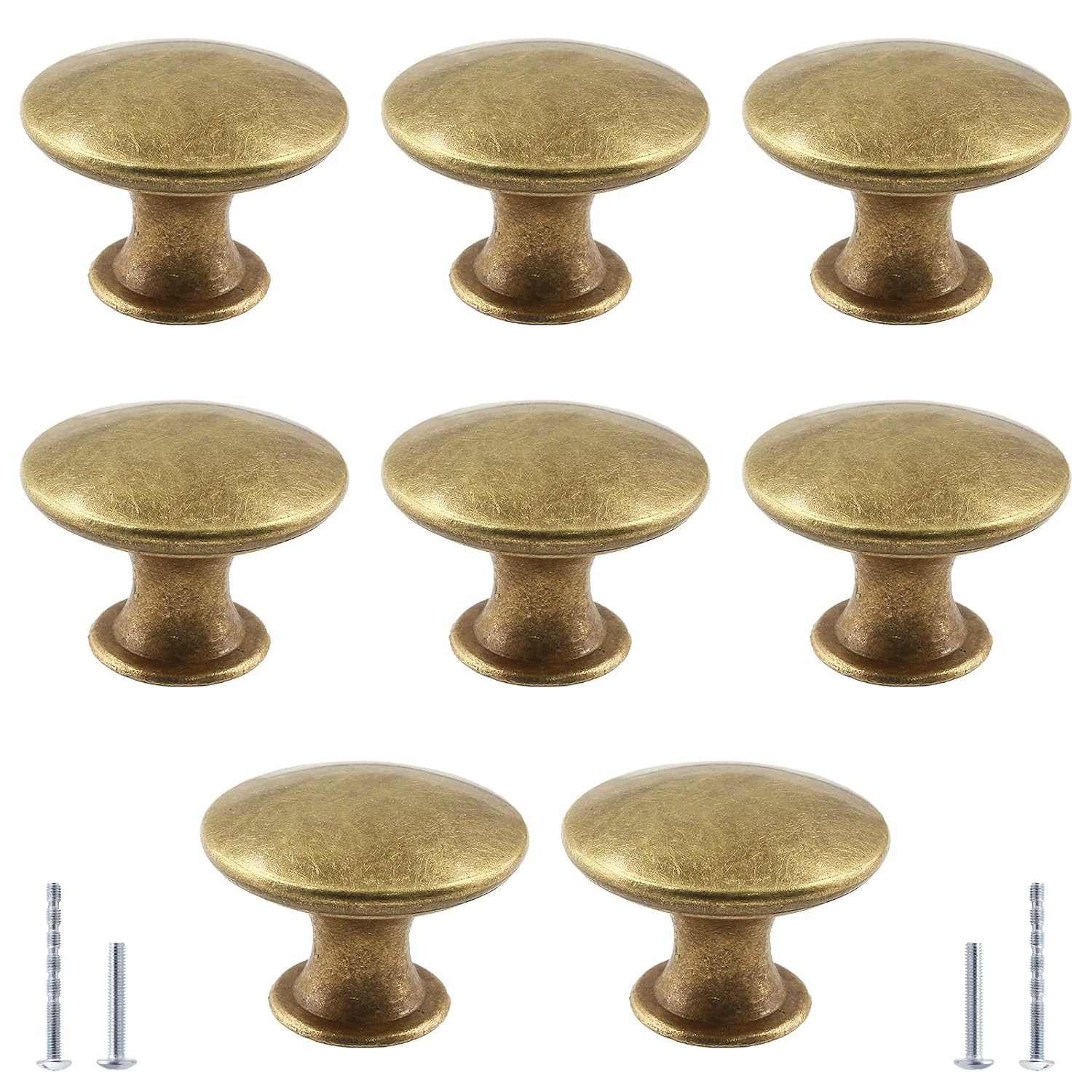 Antique Brass Vintage Round Kitchen Cabinet Drawer Knobs 8Pcs Brass Cabinet