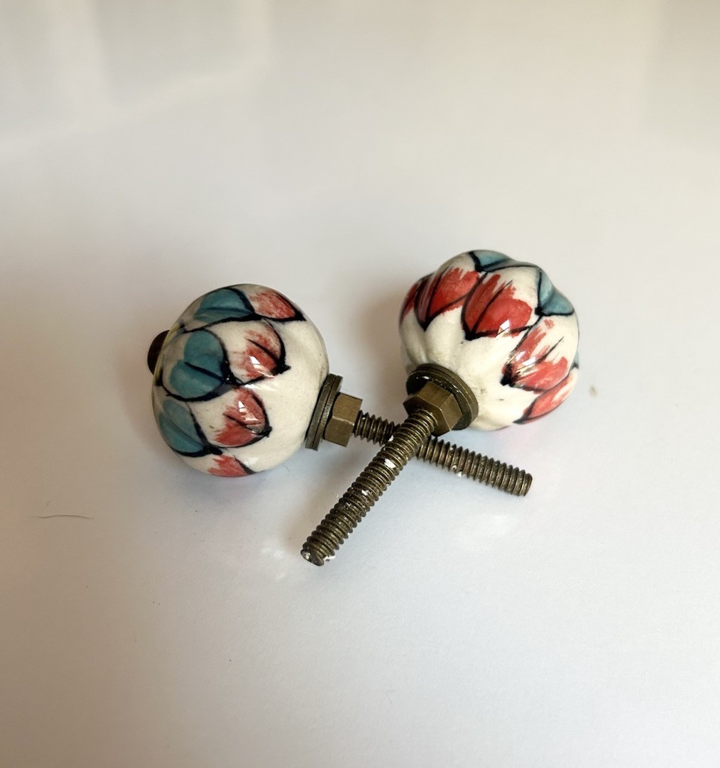 Vintage Floral Ceramic Brass Pull Knobs Cabinet Dresser Knobs Drawer