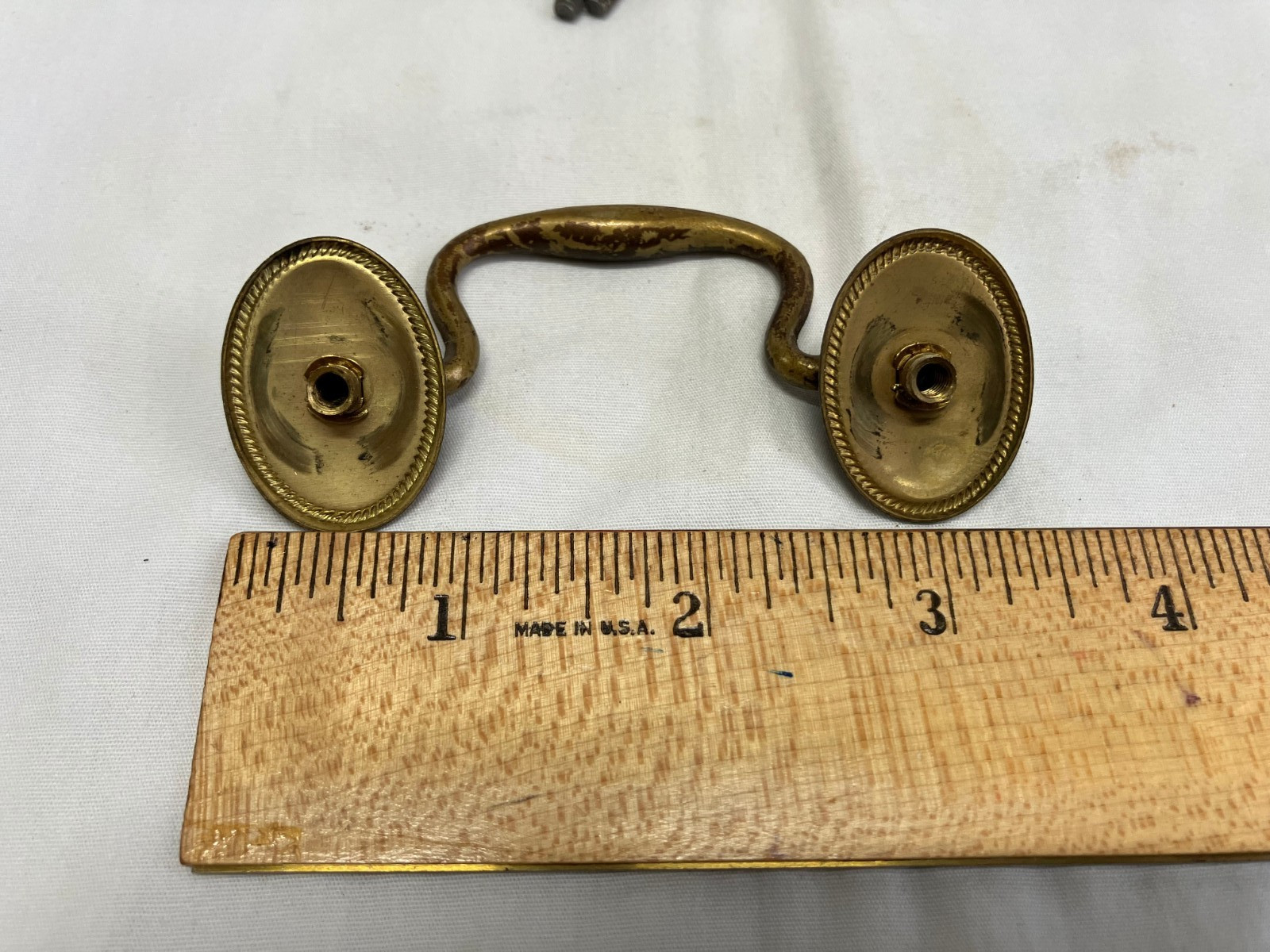 Vintage Drop Handle Bail Drawer Pull 2.5 inch Brass Separate screw Plates