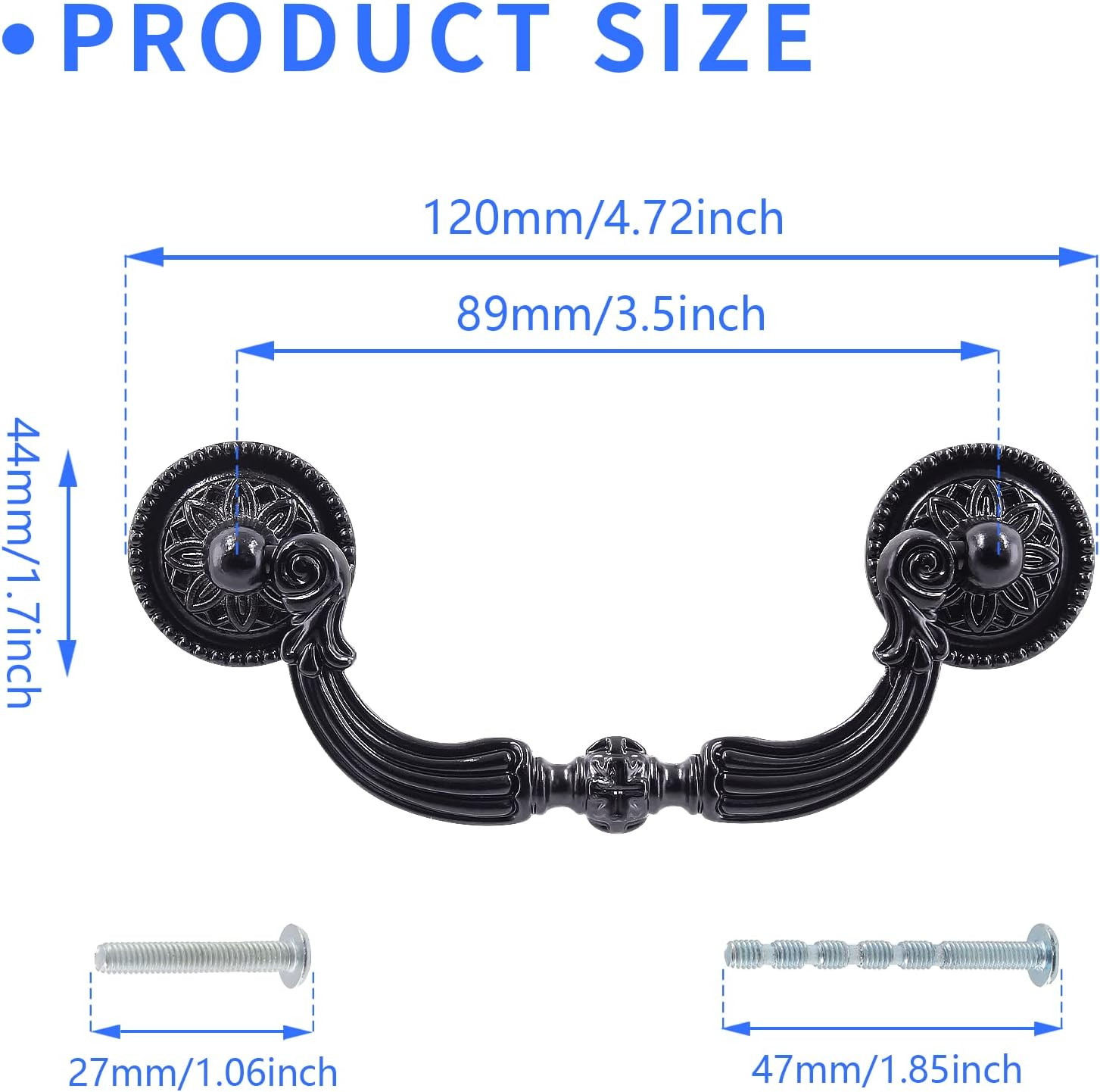 4 Pack Antique Drop Drawer Pull, 3.5 Inch Hole Center Vintage Bail Pull Handl…