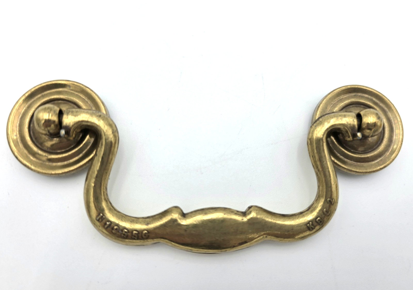 Brass Swan Neck Drawer Pull Handles Pair 3 5/8in Spacing Vintage Hardware