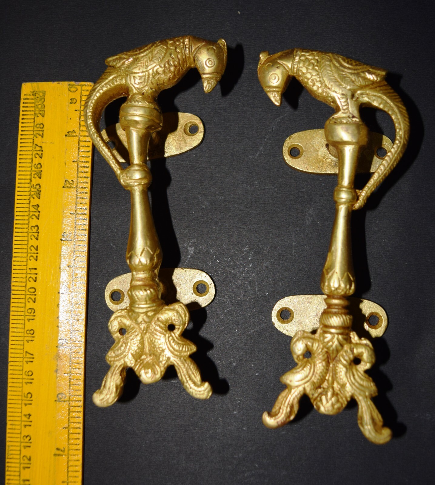 Peacock Door Handle Pair Brass Antique Style Almirah Pull With Dual Bird EK500