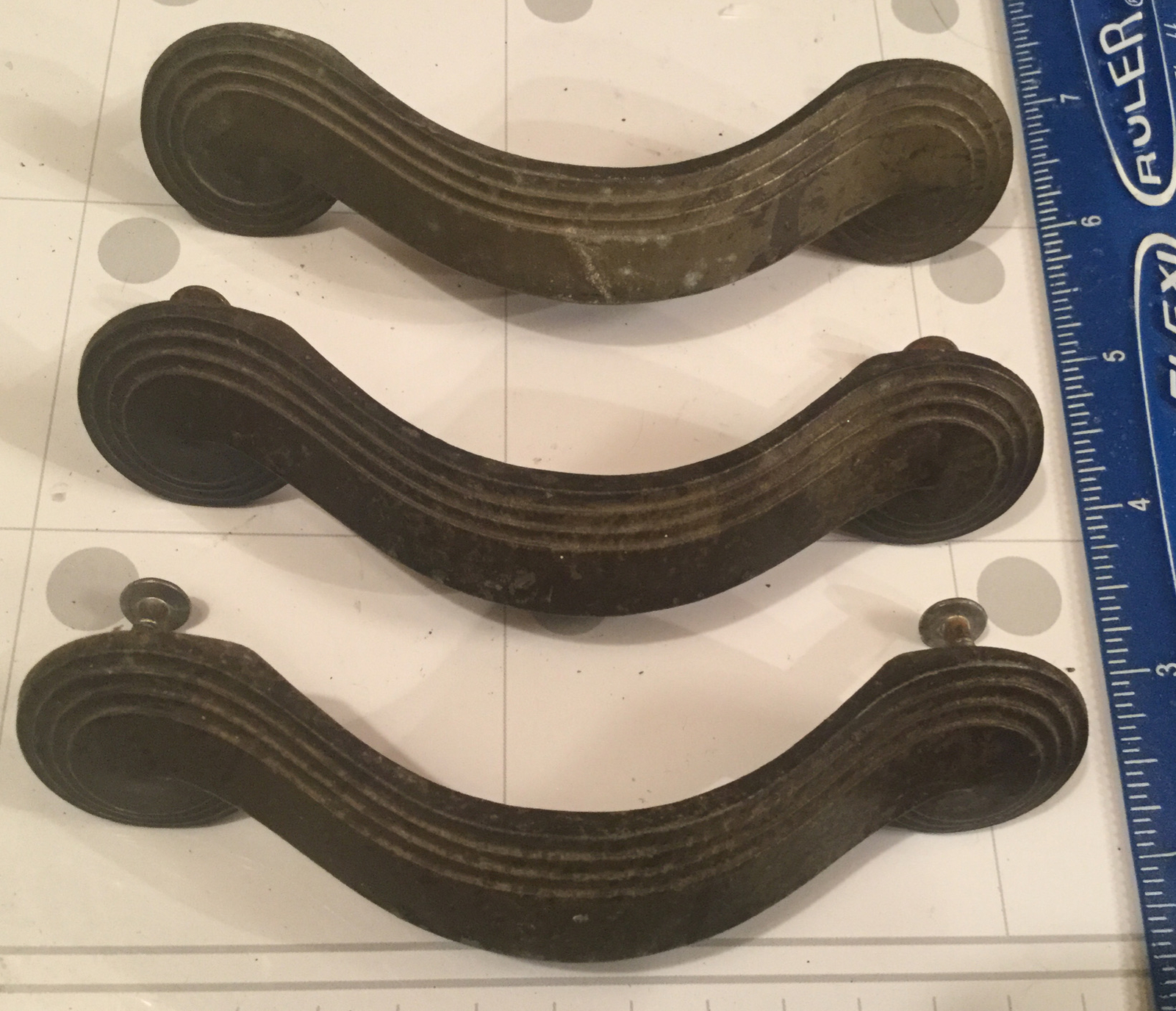 Lot 3 Art Deco Period 5” Draw Pulls Handles w/ Mount Holes 4.25” Apart 1920’s