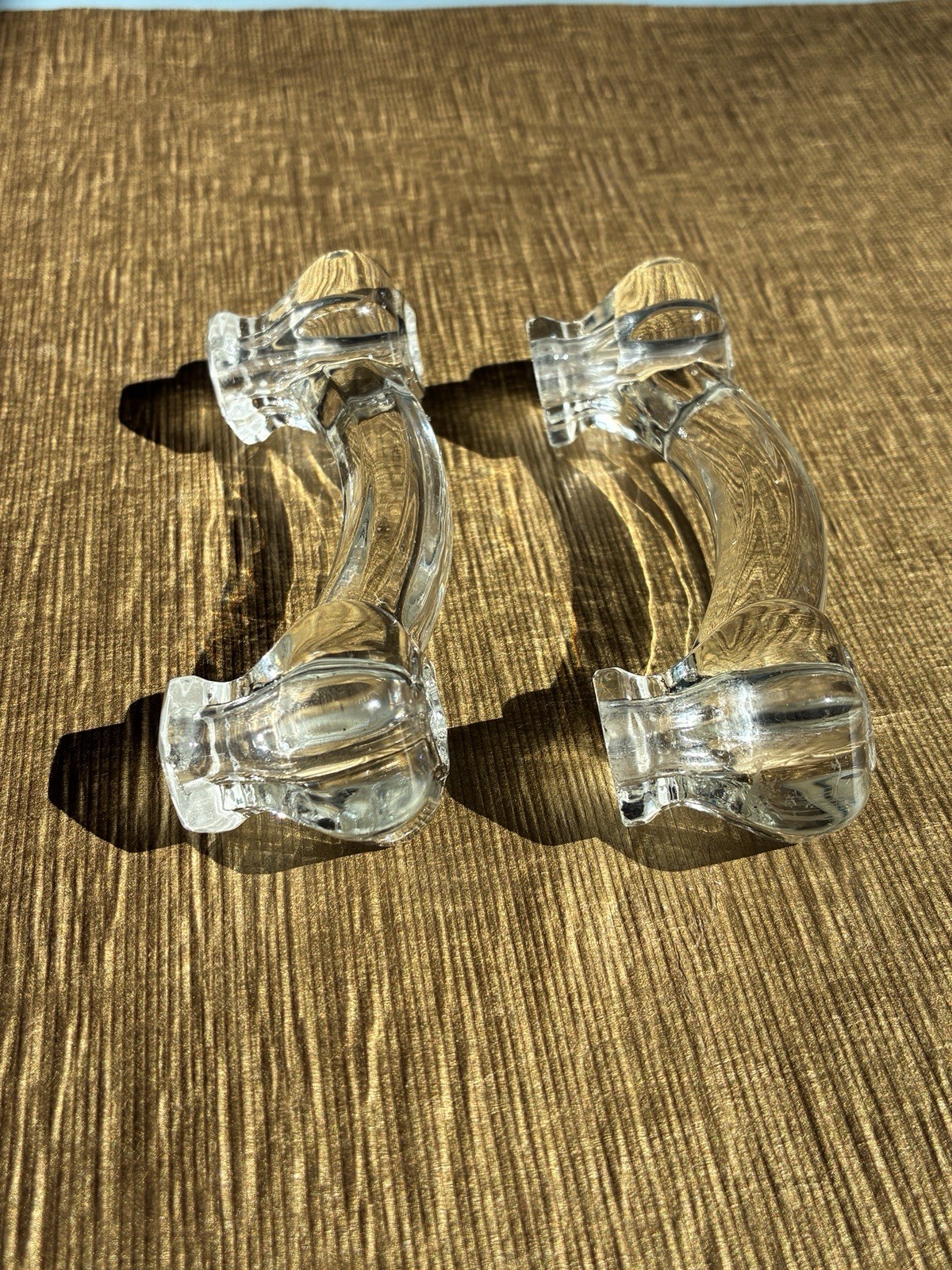 Pair of 2 Antique Clear Glass 4 in. Hexagon Bridge Drawer Pulls from 1940s House
