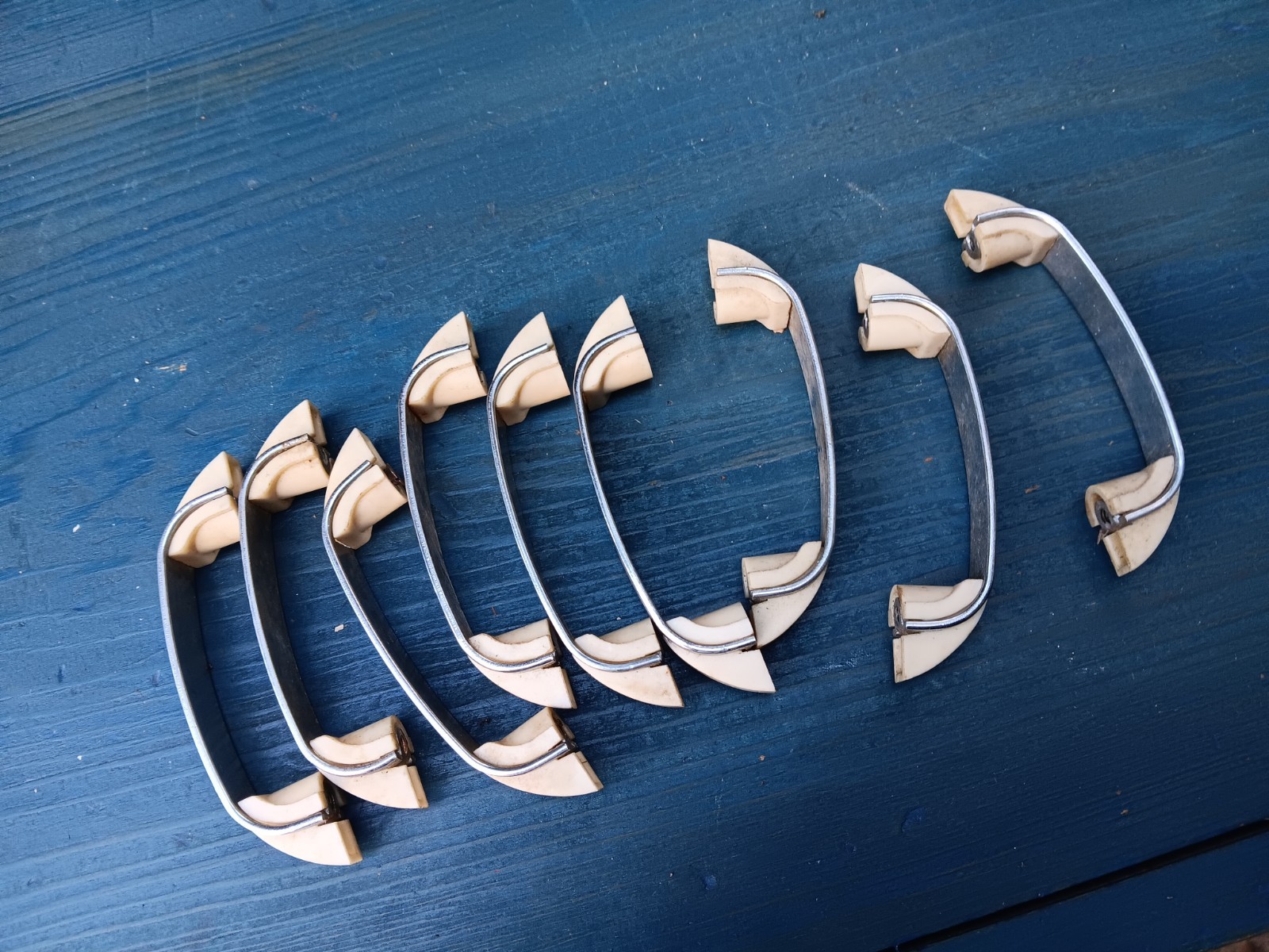 Vintage Drawer Cabinet Pulls Nickel & Ivory Lot Of 9