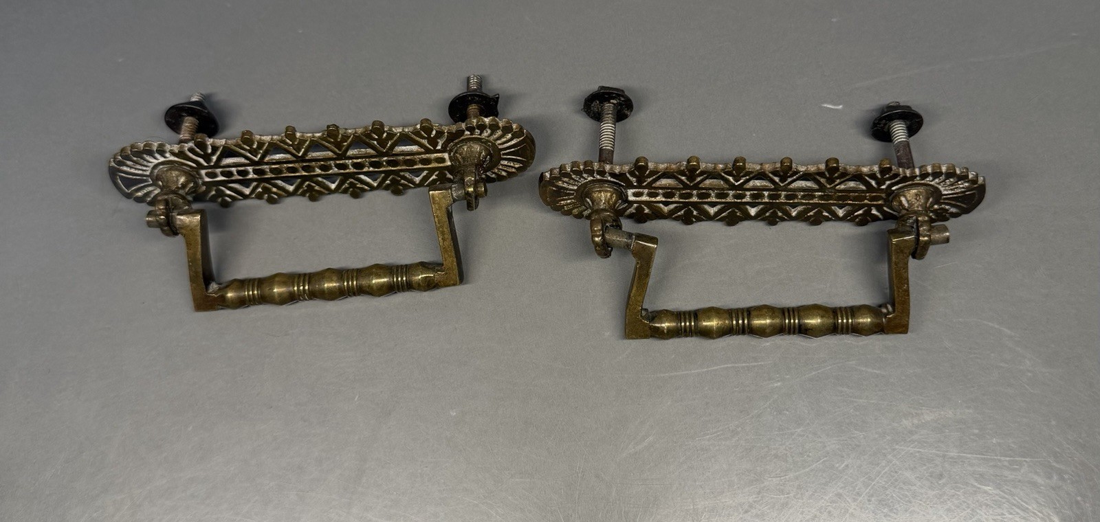 Antique Vintage Drawer Pulls With Pull Handle Ornate Brass Pair