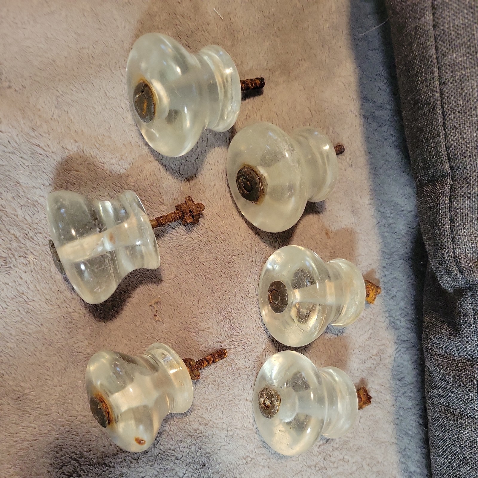 Set 6 Antique Glass Furniture Knobs or Pulls