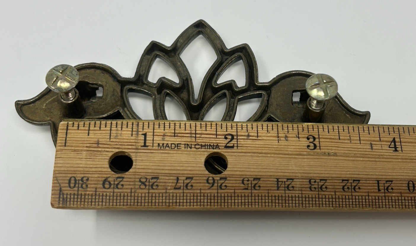 Vintage Chippendale Lotus Style Brass Drawer Pull Bail Handle Gold Traditional