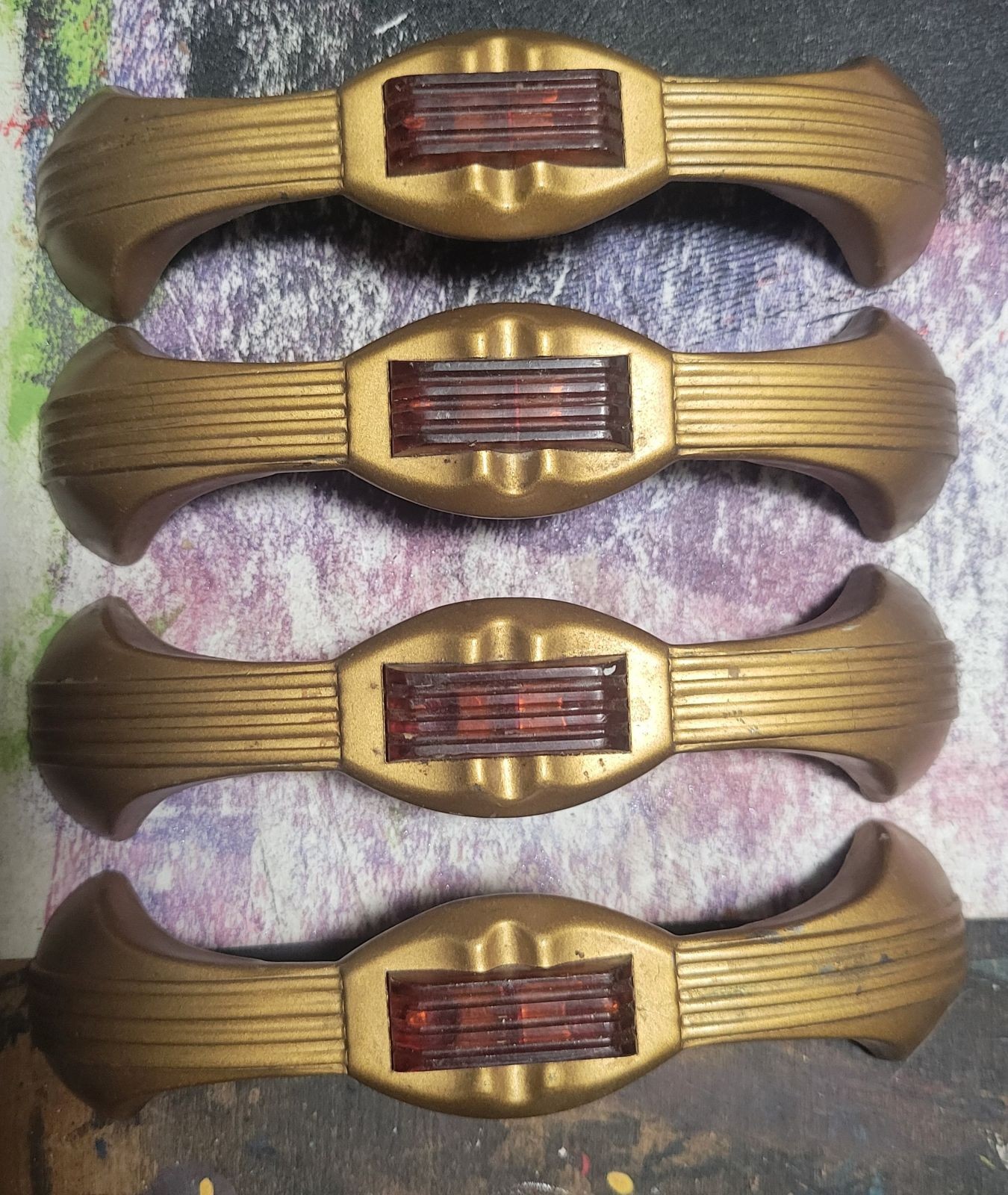4 Vintage ART DECO Dresser Desk Drawer Handles Pulls