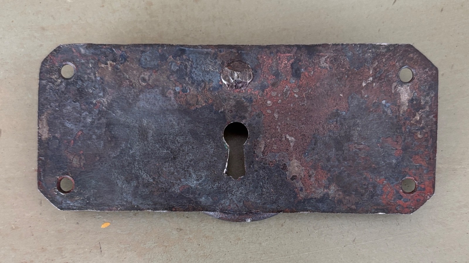 Vintage French Drawer Metal Hardware Drop Ring Pull Keyhole Cover Plate Salvage